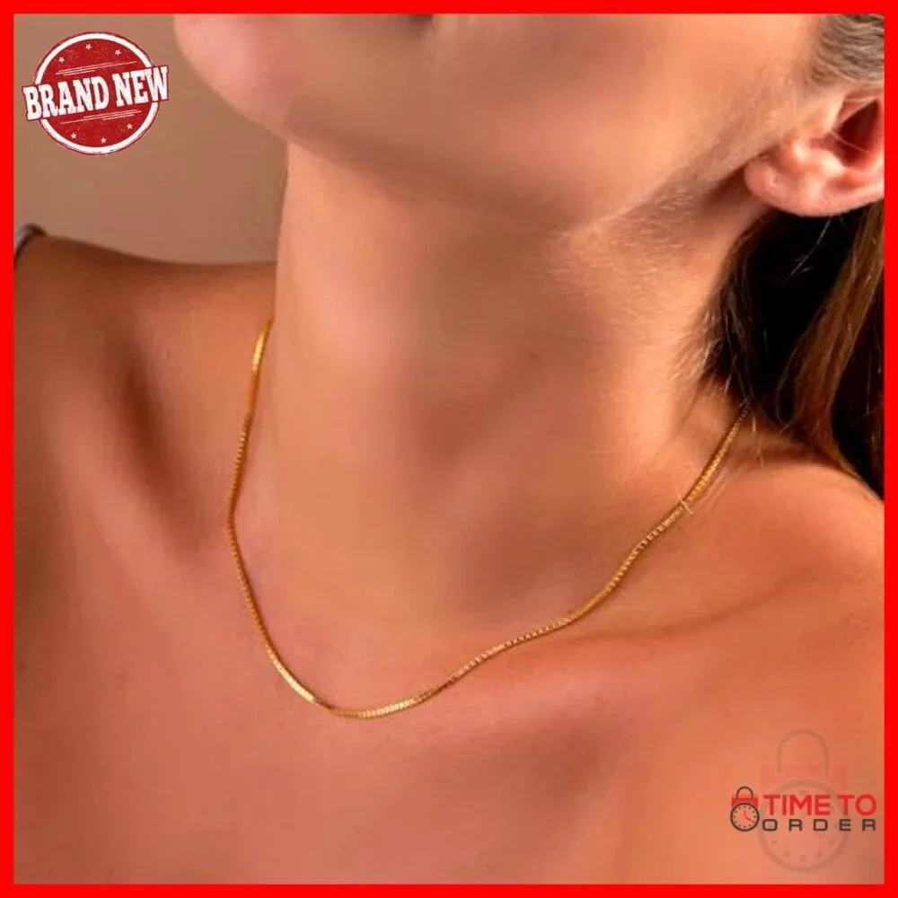 14K Gold Filled Box Chain Necklace 1mm Unisex 18-24 Inch